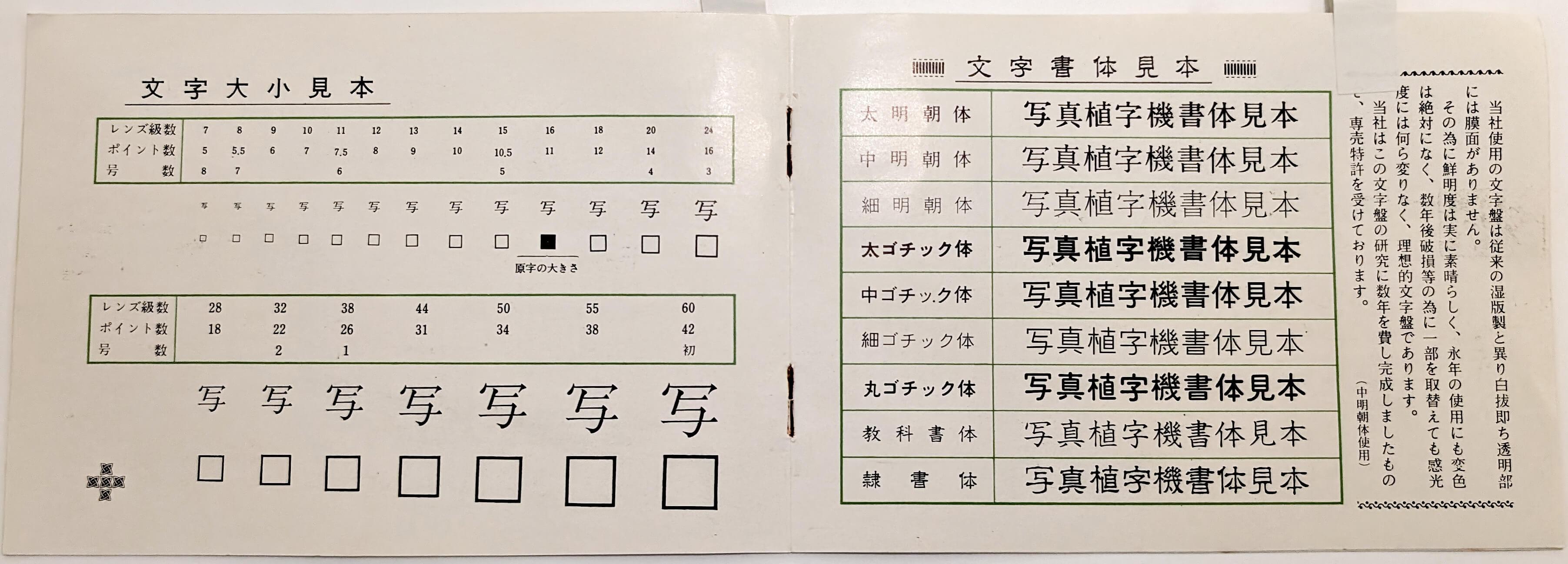 Phototype specimen Morisawa 1960s